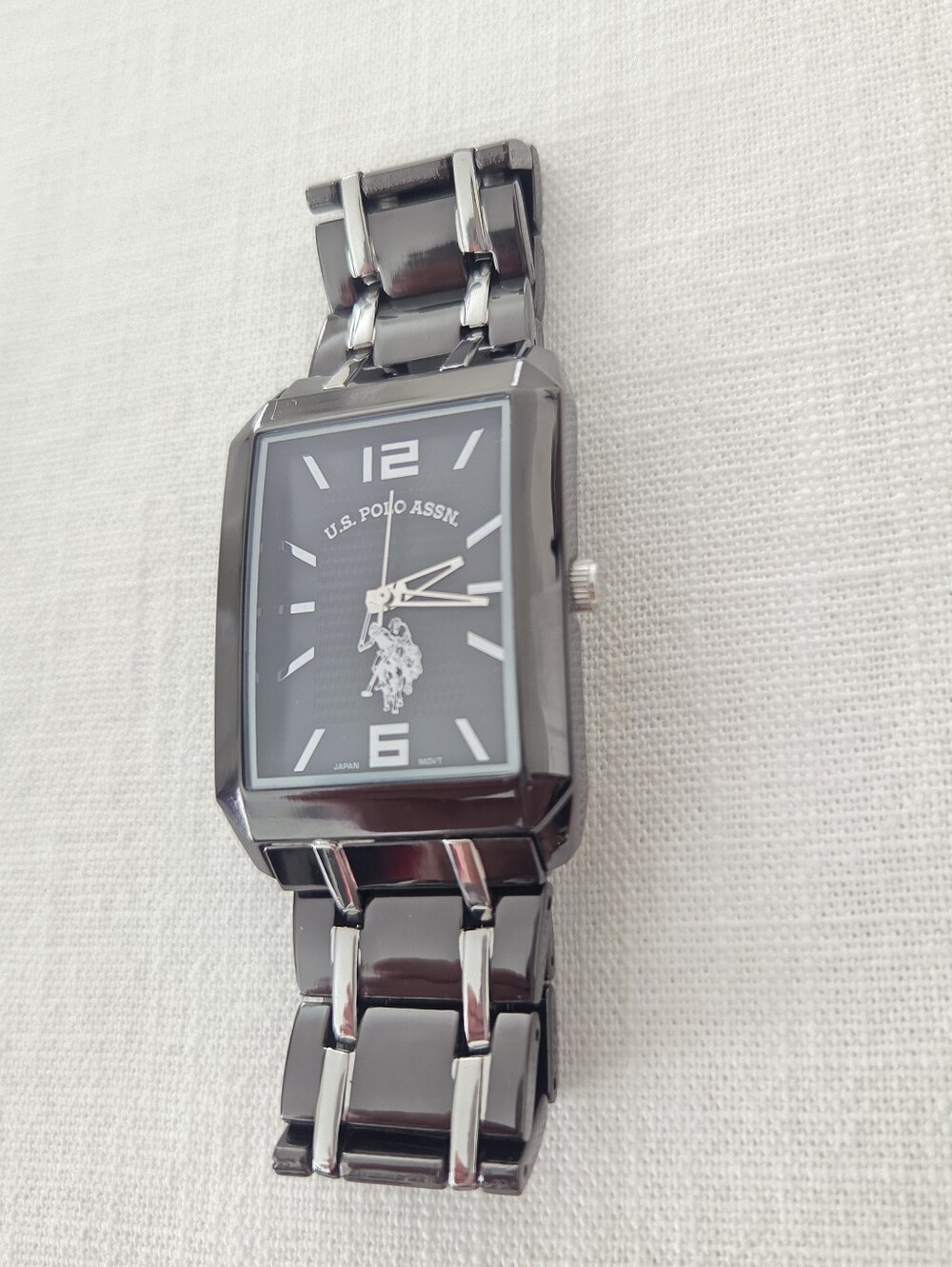 U.S. Polo Assn. Men’s Black Rectangular Watch + Jewelry Cleaner Polishing Cloth